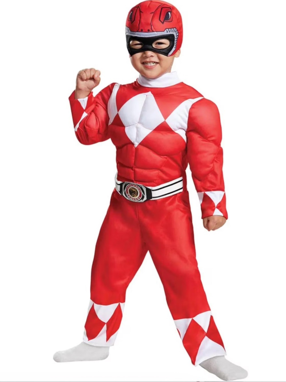 Disguise Red Power Ranger Toddler Muscle Halloween Costume Red & White Boys 3T-4